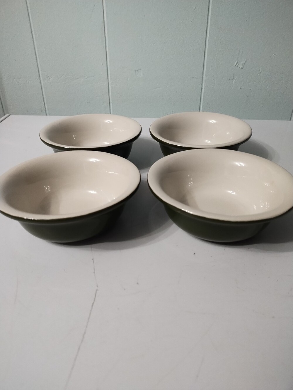4-Vintage Hall China Forest Green Ceramic Baking/Serving Bowls